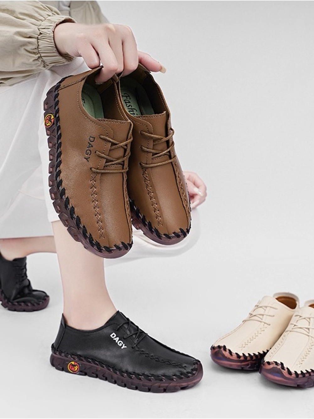 YNS Generic Brown Casual Lace-Up Slip-On Loafers